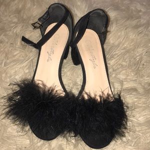 black furry heels
